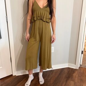 Urban Outfitters Olive Green ruffle jumpsuit